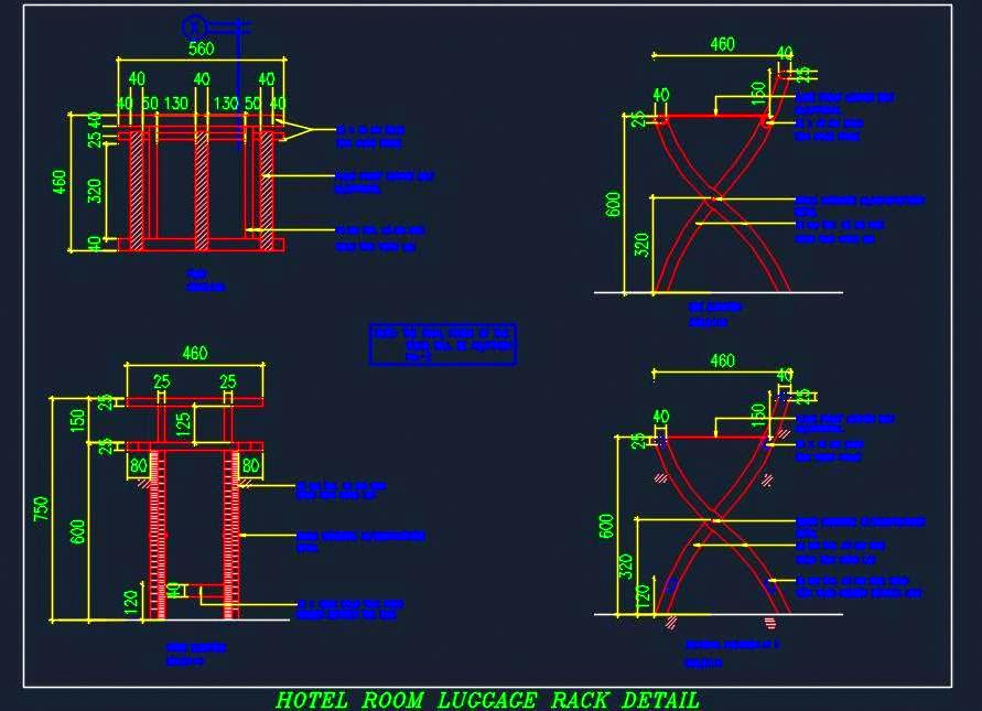 Hotel Luggage Rack DWG- Leather Belt Design with Wooden Base